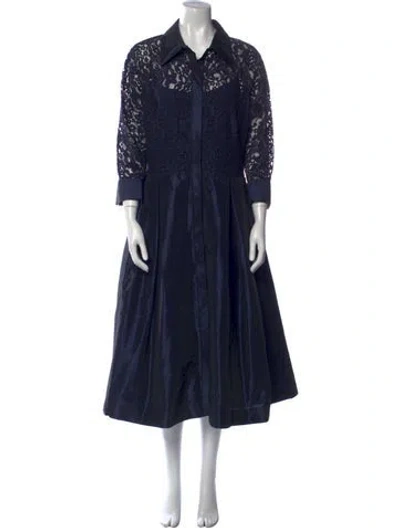 Pre-owned Teri Jon Lace Pattern Long Dress In Blue