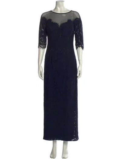 Pre-owned Teri Jon Lace Pattern Long Dress In Blue
