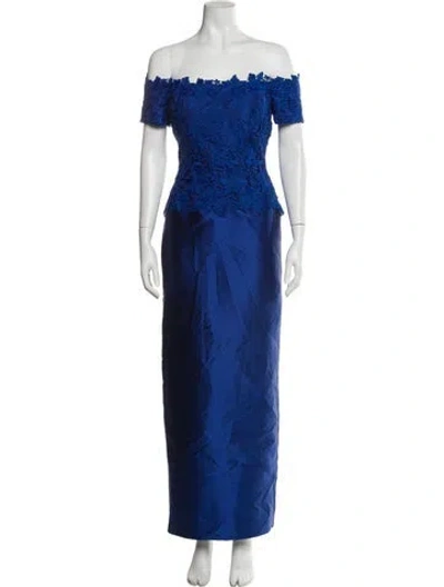 Pre-owned Teri Jon Lace Pattern Long Dress In Blue