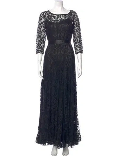 Pre-owned Teri Jon Lace Pattern Long Dress In Blue