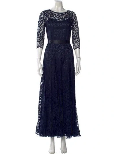 Pre-owned Teri Jon Lace Pattern Long Dress In Blue