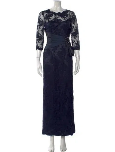 Pre-owned Teri Jon Lace Pattern Long Dress In Blue