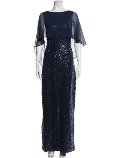 Pre-owned Teri Jon Lace Pattern Long Dress In Blue