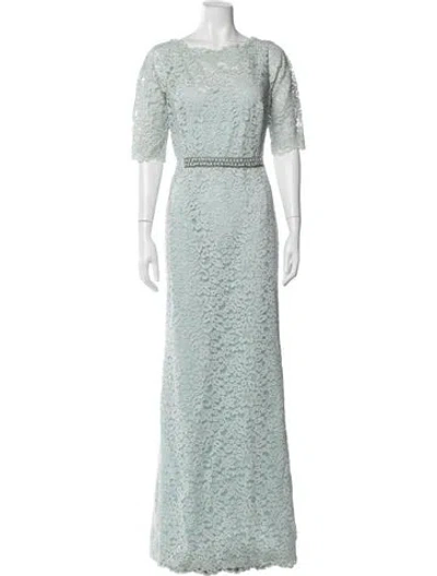 Pre-owned Teri Jon Lace Pattern Long Dress In Blue