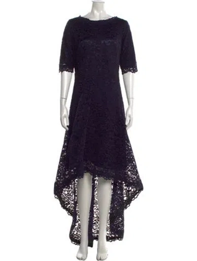 Pre-owned Teri Jon Lace Pattern Long Dress In Blue