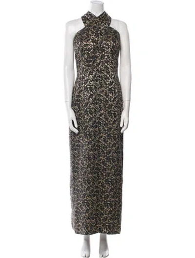 Pre-owned Teri Jon Lace Pattern Long Dress In Gray