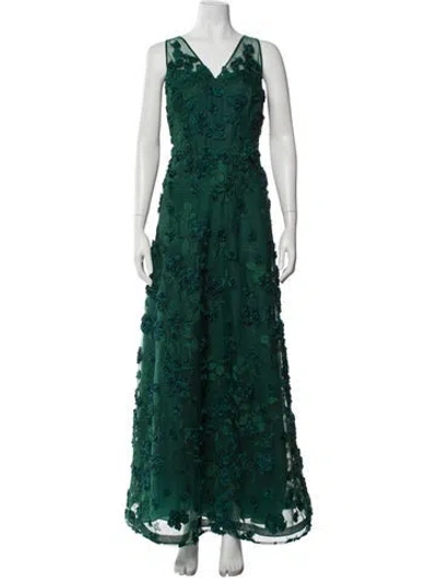 Pre-owned Teri Jon Lace Pattern Long Dress In Green