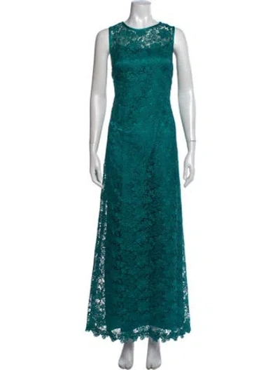 Pre-owned Teri Jon Lace Pattern Long Dress In Green