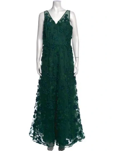 Pre-owned Teri Jon Lace Pattern Long Dress In Green