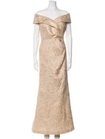 Pre-owned Teri Jon Lace Pattern Long Dress In Neutral