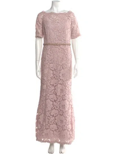 Pre-owned Teri Jon Lace Pattern Long Dress In Pink