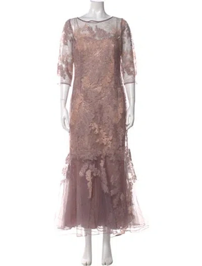 Pre-owned Teri Jon Lace Pattern Long Dress In Pink