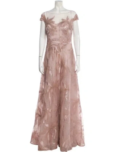 Pre-owned Teri Jon Lace Pattern Long Dress In Pink