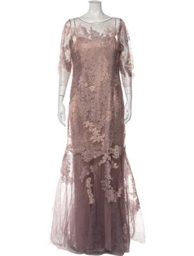 Pre-owned Teri Jon Lace Pattern Long Dress In Pink