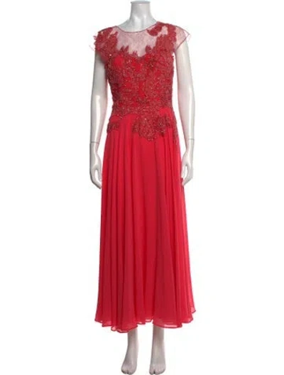 Pre-owned Teri Jon Lace Pattern Long Dress In Pink