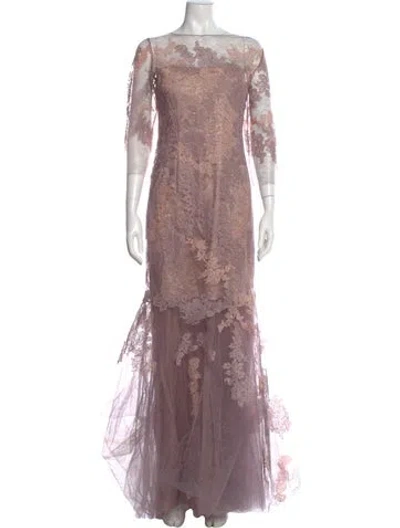 Pre-owned Teri Jon Lace Pattern Long Dress In Purple