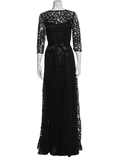 Pre-owned Teri Jon Lace Pattern Long Dress W/ Tags In Black