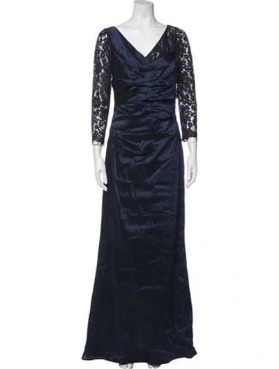 Pre-owned Teri Jon Lace Pattern Long Dress W/ Tags In Blue