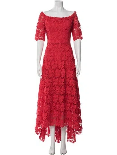 Pre-owned Teri Jon Lace Pattern Long Dress W/ Tags In Red