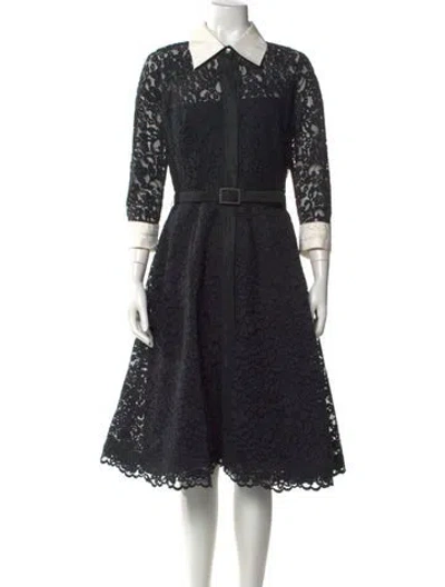Pre-owned Teri Jon Lace Pattern Midi Length Dress In Black