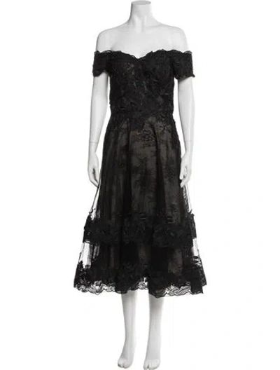 Pre-owned Teri Jon Lace Pattern Midi Length Dress In Black