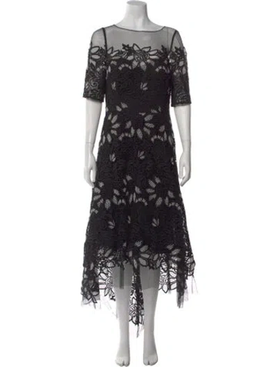 Pre-owned Teri Jon Lace Pattern Midi Length Dress In Black