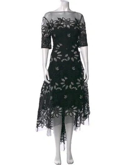 Pre-owned Teri Jon Lace Pattern Midi Length Dress In Black