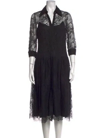 Pre-owned Teri Jon Lace Pattern Midi Length Dress In Black