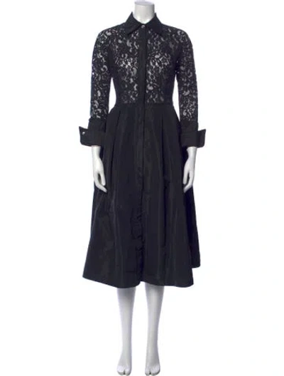 Pre-owned Teri Jon Lace Pattern Midi Length Dress In Black