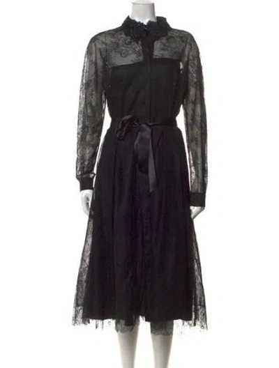 Pre-owned Teri Jon Lace Pattern Midi Length Dress In Black