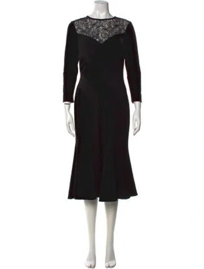 Pre-owned Teri Jon Lace Pattern Midi Length Dress In Black
