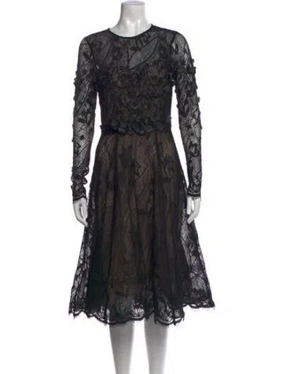 Pre-owned Teri Jon Lace Pattern Midi Length Dress In Black