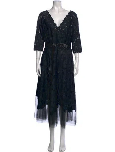 Pre-owned Teri Jon Lace Pattern Midi Length Dress In Black