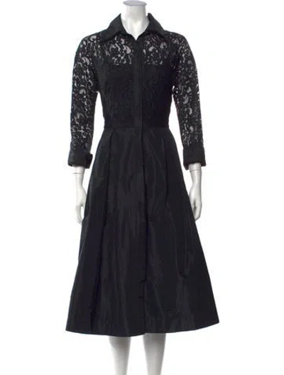 Pre-owned Teri Jon Lace Pattern Midi Length Dress In Black