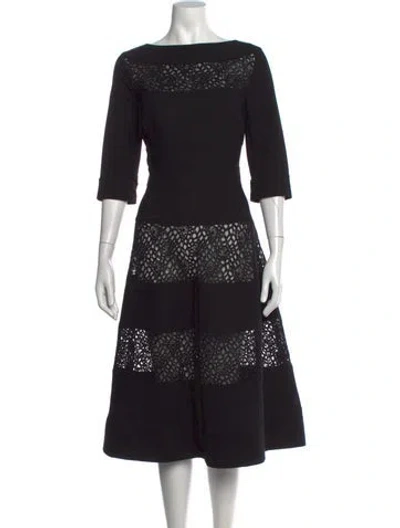 Pre-owned Teri Jon Lace Pattern Midi Length Dress In Black