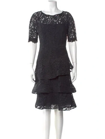 Pre-owned Teri Jon Lace Pattern Midi Length Dress In Blue