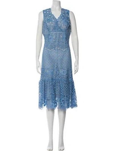 Pre-owned Teri Jon Lace Pattern Midi Length Dress In Blue
