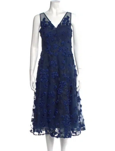 Pre-owned Teri Jon Lace Pattern Midi Length Dress In Blue