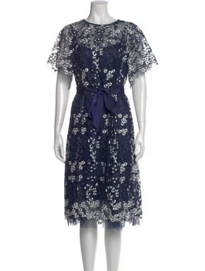 Pre-owned Teri Jon Lace Pattern Midi Length Dress In Blue