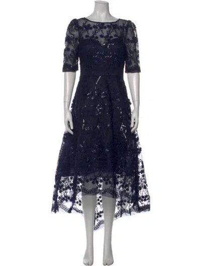 Pre-owned Teri Jon Lace Pattern Midi Length Dress In Blue