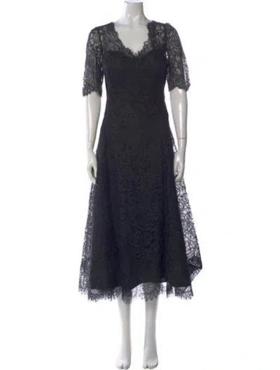 Pre-owned Teri Jon Lace Pattern Midi Length Dress In Blue