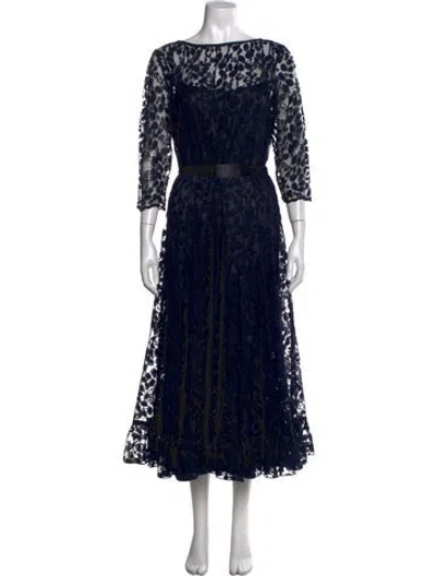 Pre-owned Teri Jon Lace Pattern Midi Length Dress In Blue