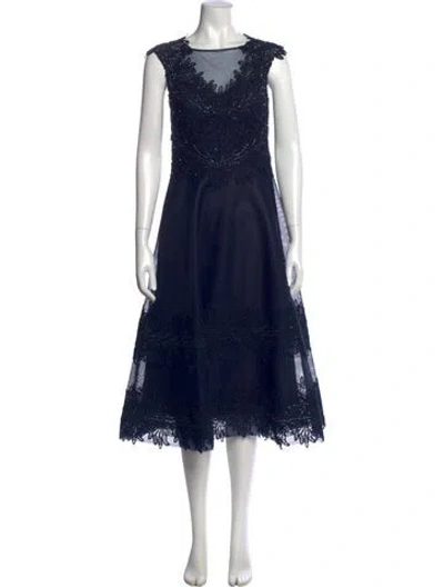 Pre-owned Teri Jon Lace Pattern Midi Length Dress In Blue