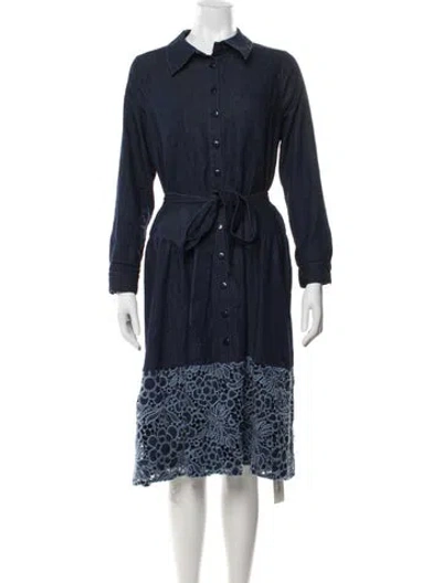 Pre-owned Teri Jon Lace Pattern Midi Length Dress In Blue