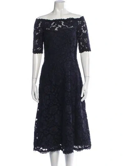 Pre-owned Teri Jon Lace Pattern Midi Length Dress In Blue