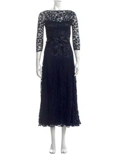 Pre-owned Teri Jon Lace Pattern Midi Length Dress In Blue