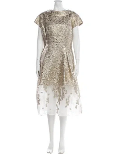 Pre-owned Teri Jon Lace Pattern Midi Length Dress In Gold
