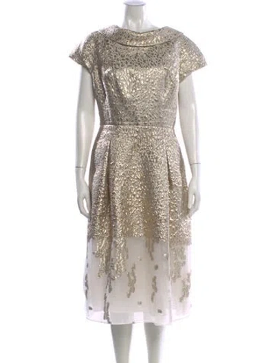 Pre-owned Teri Jon Lace Pattern Midi Length Dress In Gold