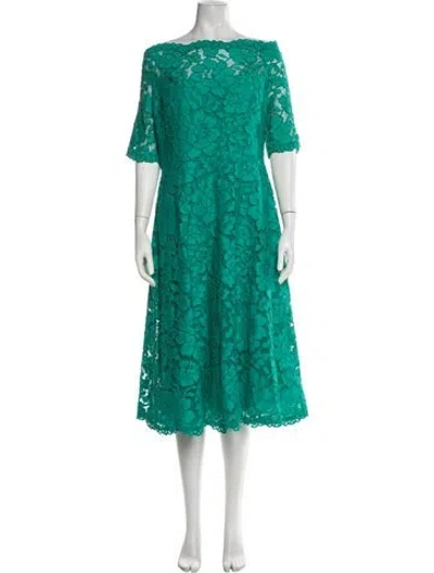 Pre-owned Teri Jon Lace Pattern Midi Length Dress In Green