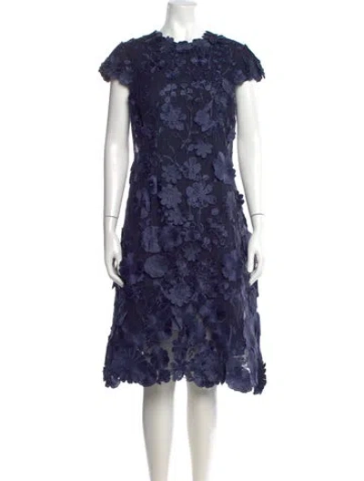 Pre-owned Teri Jon Lace Pattern Midi Length Dress W/ Tags In Blue